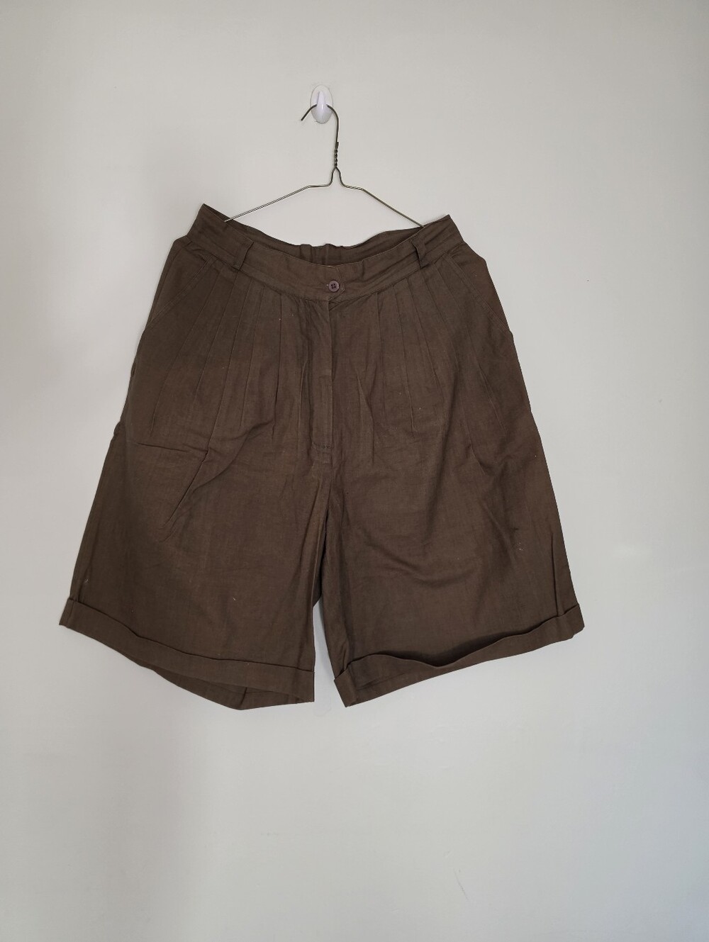 Vintage Brettons 100% cotton tailored bermuda pleated  kaki green short - Picture 10 of 12